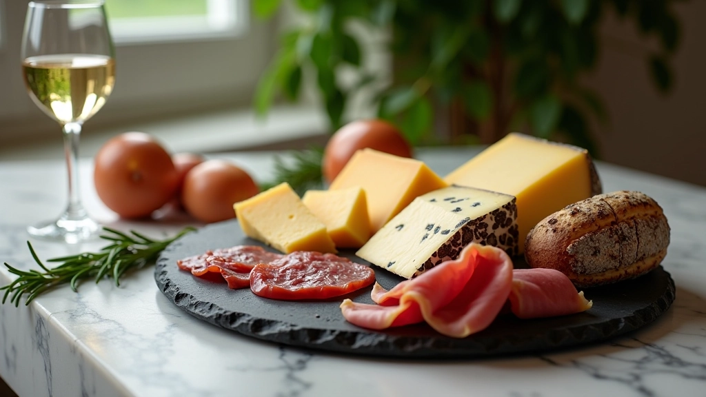 Artisan cheese and charcuterie board with Wicklow locally-sourced products arranged on slate